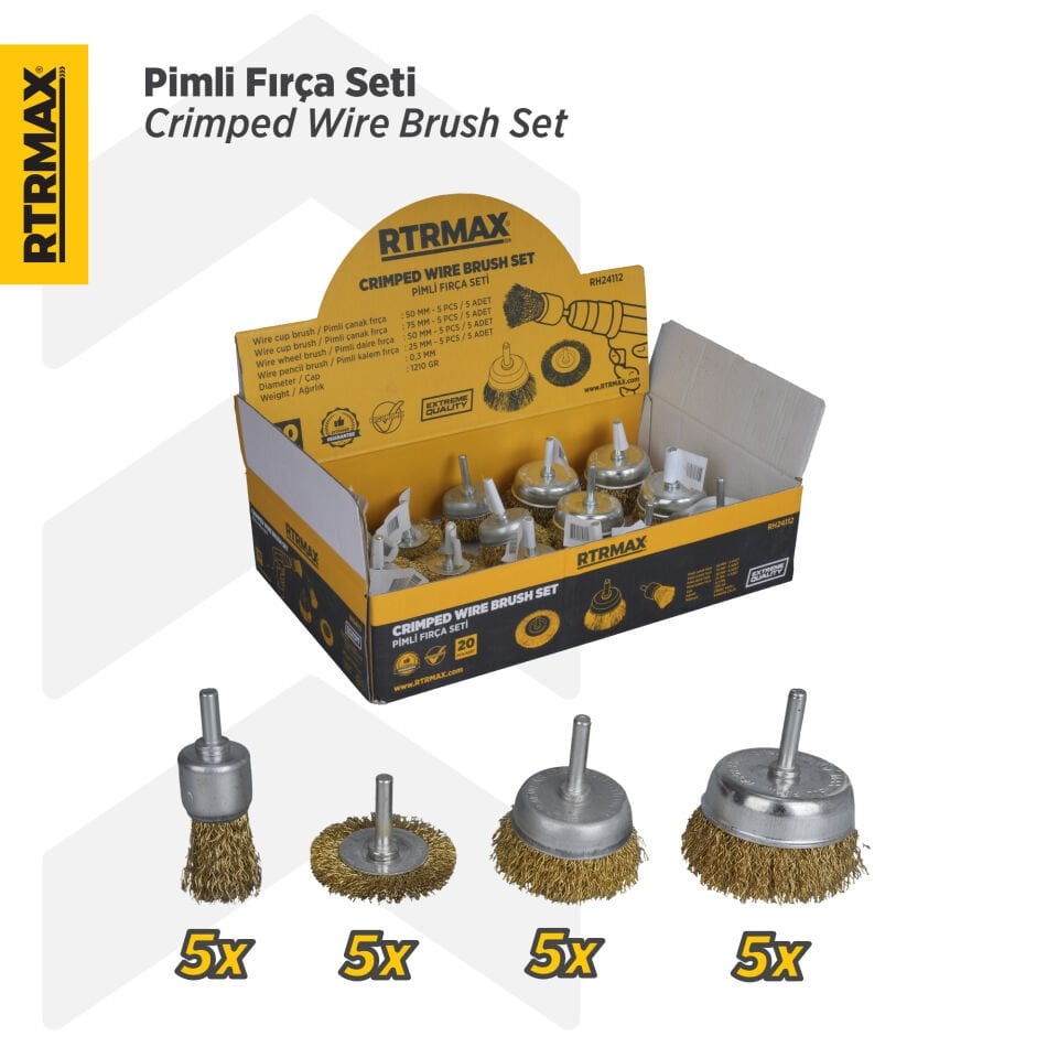 RH24112 Pimli Fırça Seti 20 Parça (Çanak Fırça: 50mm ve 75mm/Daire Fırça: 50mm/Kalem Fırça: 25mm)