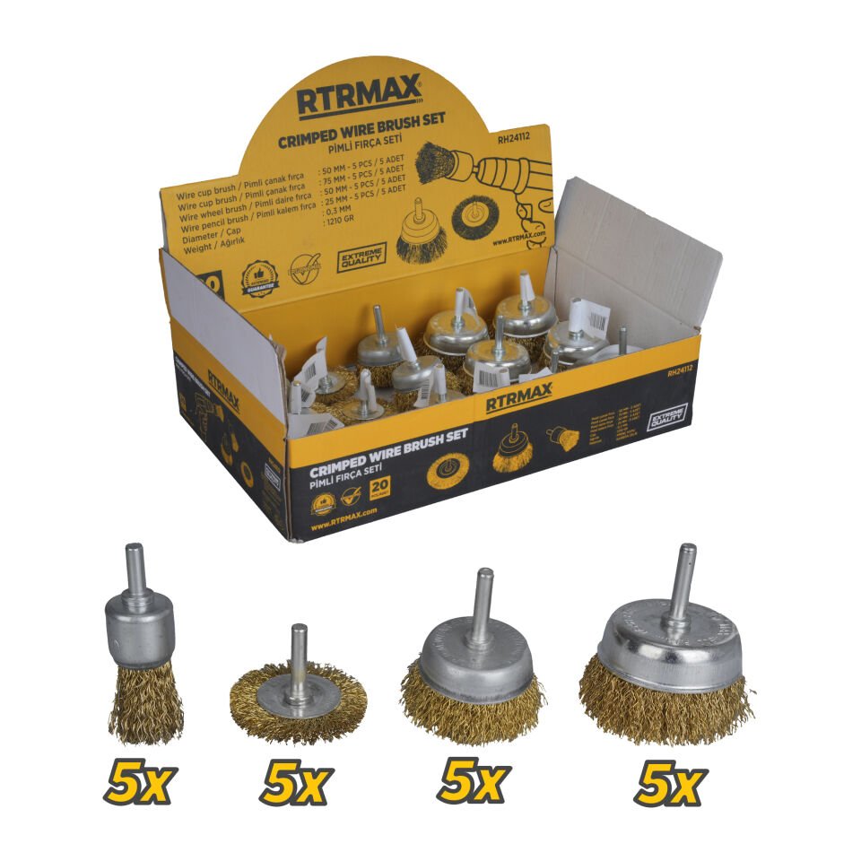 RTRMAX RH24112 Pimli Fırça Seti 20 Parça (Çanak Fırça: 50mm ve 75mm/Daire Fırça: 50mm/Kalem Fırça: 25mm)