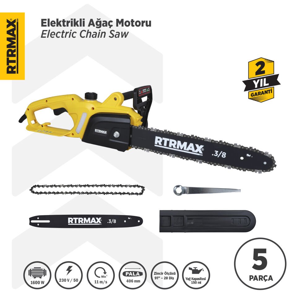 RTM9030 Elektrikli Ağaç Kesme Motoru 1600 W 40 cm Pala