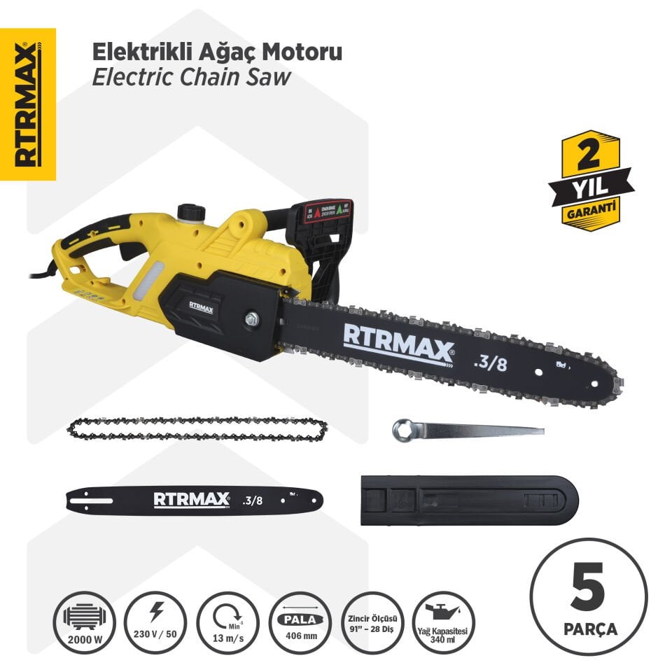 RTRMAX RTM9040 Elektrikli Ağaç Kesme Motoru 2000 W 40 cm Pala