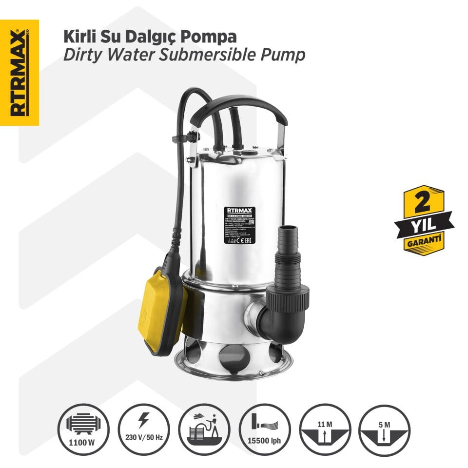 RTM840 Kirli Su Dalgıç Pompa Paslanmaz 1100 W 11 Mt