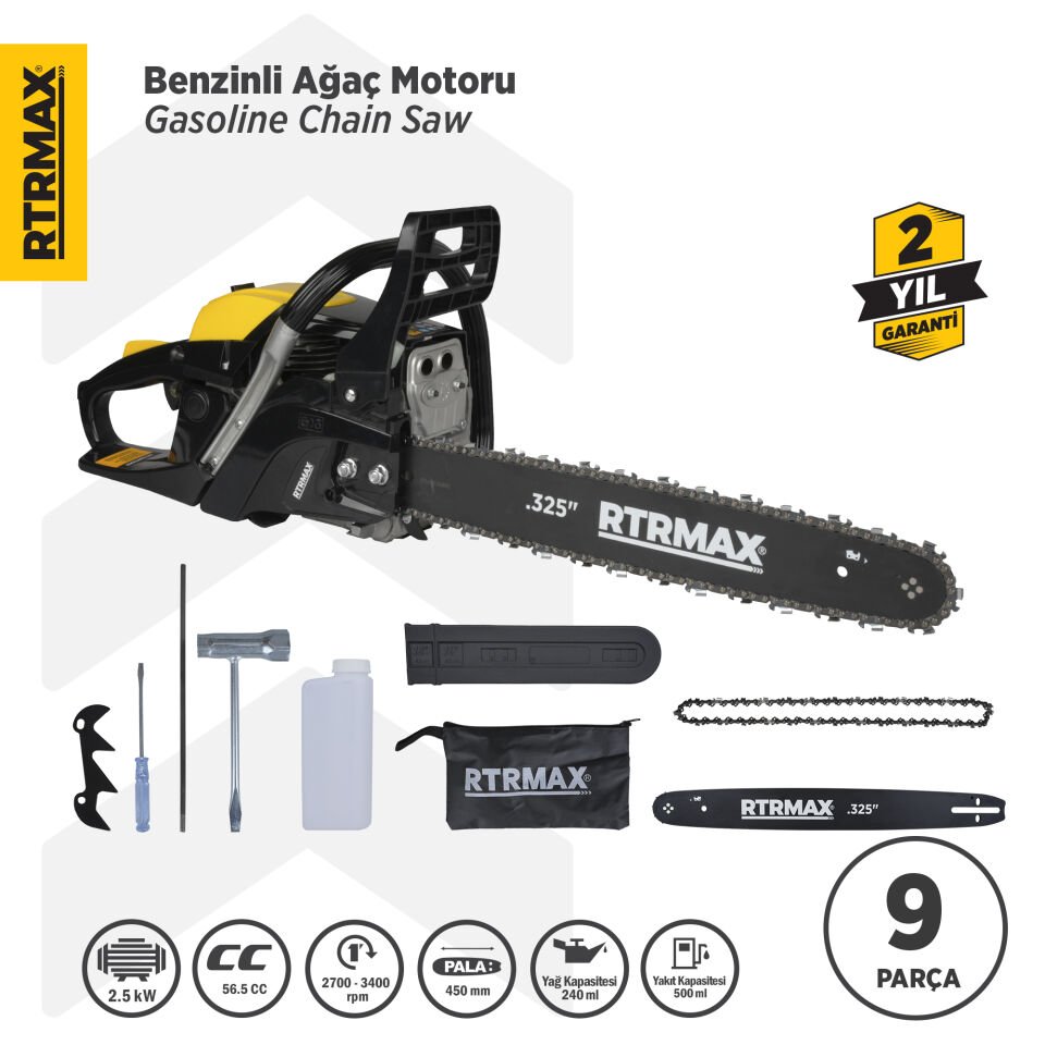 RTM960 Benzinli Ağaç Kesme Motoru 3 Hp 57 Cc 45 cm Pala