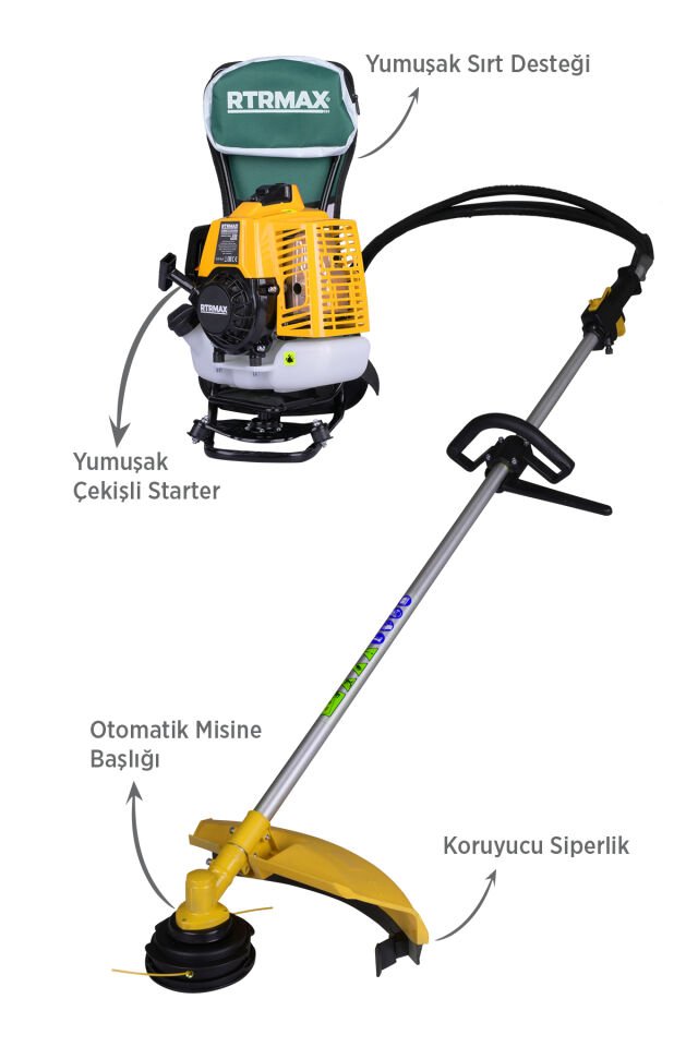 RTRMAX RTM9640 Benzinli Sırt Tipi Tırpan 63Cc 3.0Hp (Tırpan Bıçağı,Misina Başlığı,Tırpan Testeresi Hediye)