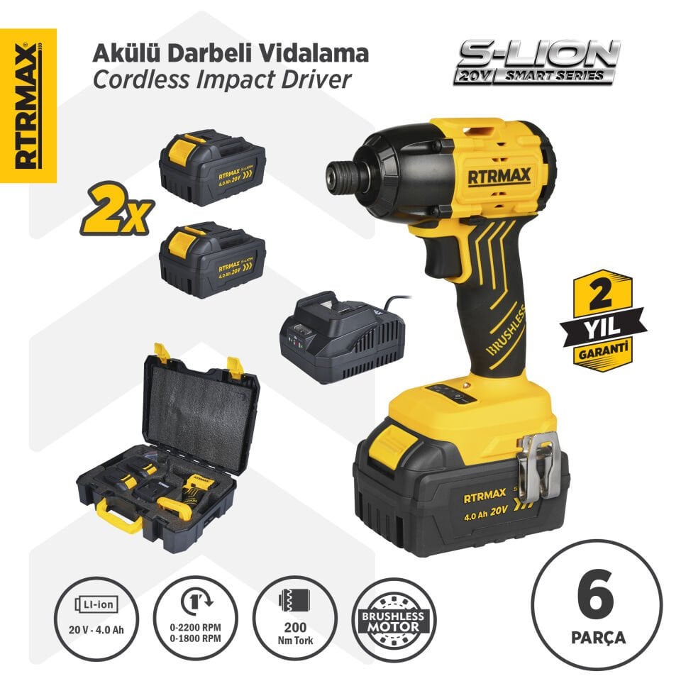 RTS5020 Şarjlı Torklu Vidalama Makinası Kömürsüz 200 Nm 2x4 Ah 20V Çift Akü S-Lion - Akü Dahil