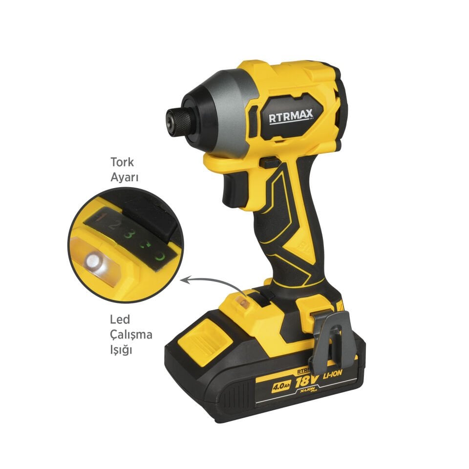 RTRMAX RTX3050 Şarjlı Torklu Vidalama Kömürsüz 230Nm 2x4 Ah Plus Çift Akü Hızlı Şarj X-Lion - Akü Dahil