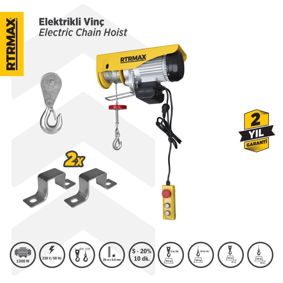 RTM480 Elektrikli Vinç 1300 W 400/800 Kg Bakır Sargı
