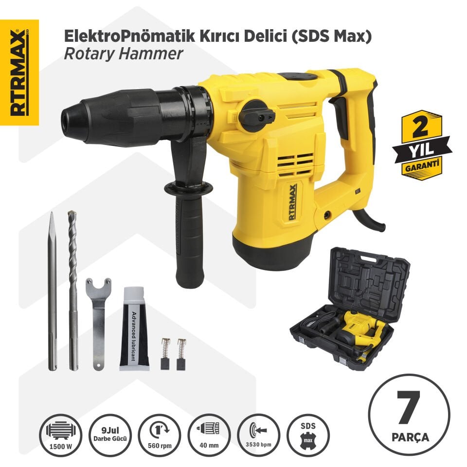 RTM240 Elektropnömatik Sds Max Kırıcı ve Delici 1500 W 9.0 Jul 40 mm