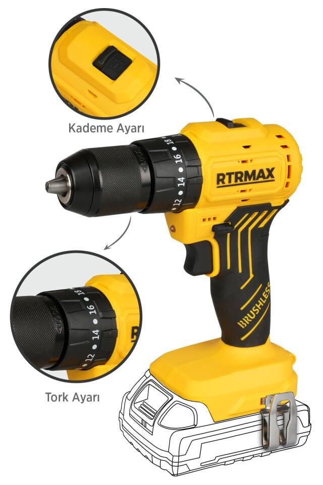 RTRMAX RTS5012B Şarjlı Darbeli Matkap Kömürsüz 54 Nm - Akü Hariç
