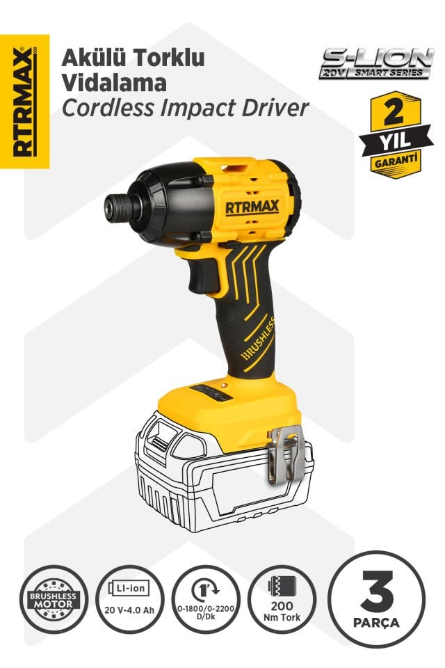 RTRMAX RTS5020B Şarjlı Torklu Vidalama Makinası Kömürsüz 200 Nm - Akü Hariç