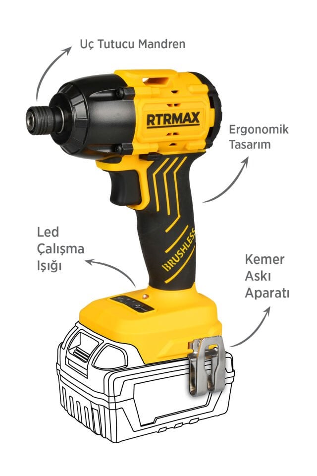 RTRMAX RTS5020B Şarjlı Torklu Vidalama Makinası Kömürsüz 200 Nm - Akü Hariç