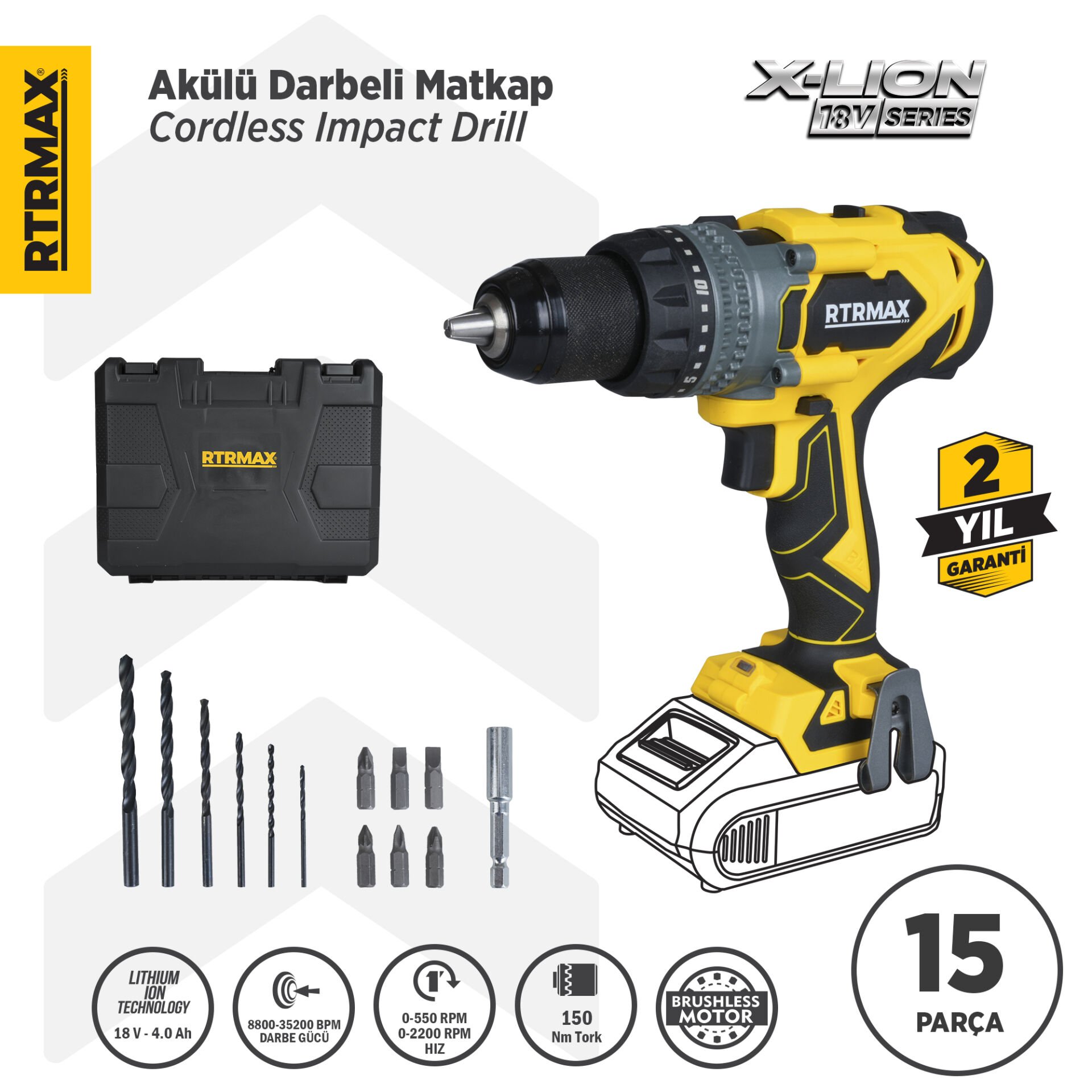 RTX3020B Şarjlı Darbeli Matkap Kömürsüz 150Nm - Akü Hariç