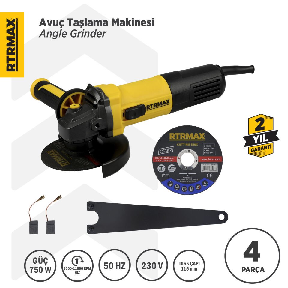RTM1080 Avuç Taşlama Makinası 115 mm 750 W Devir Ayarlı