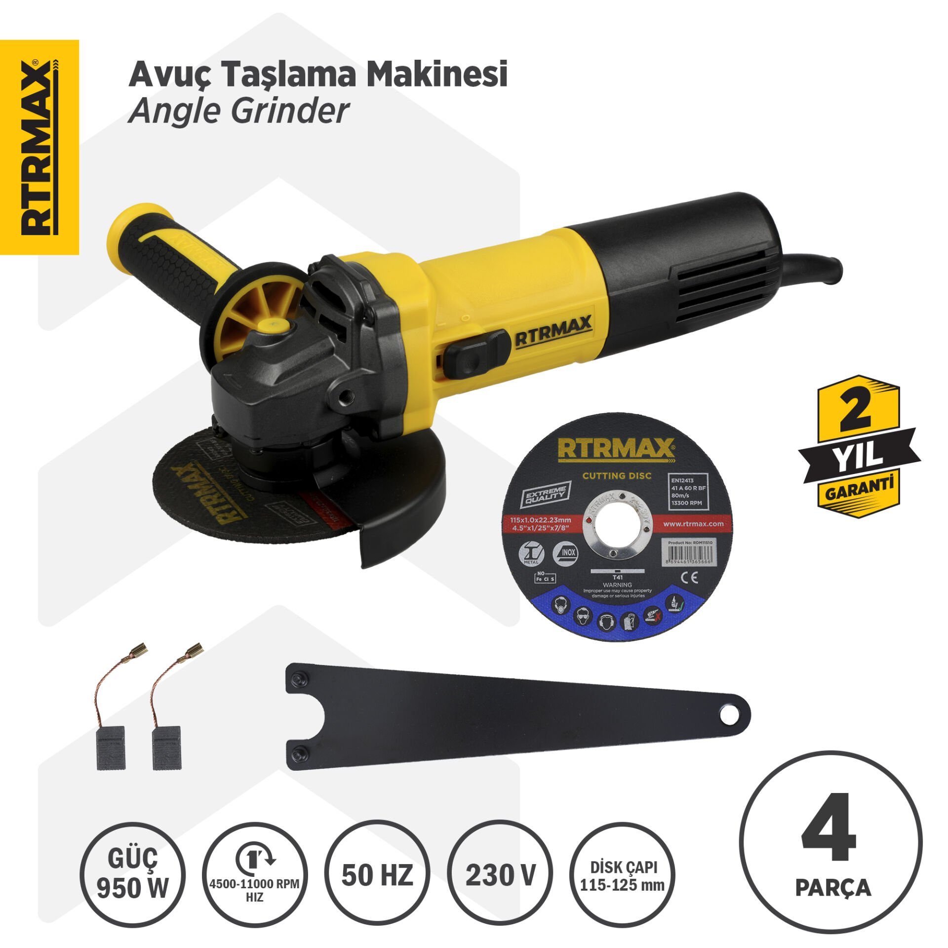 RTM1090 Avuç Taşlama Makinası 125 mm 950 W