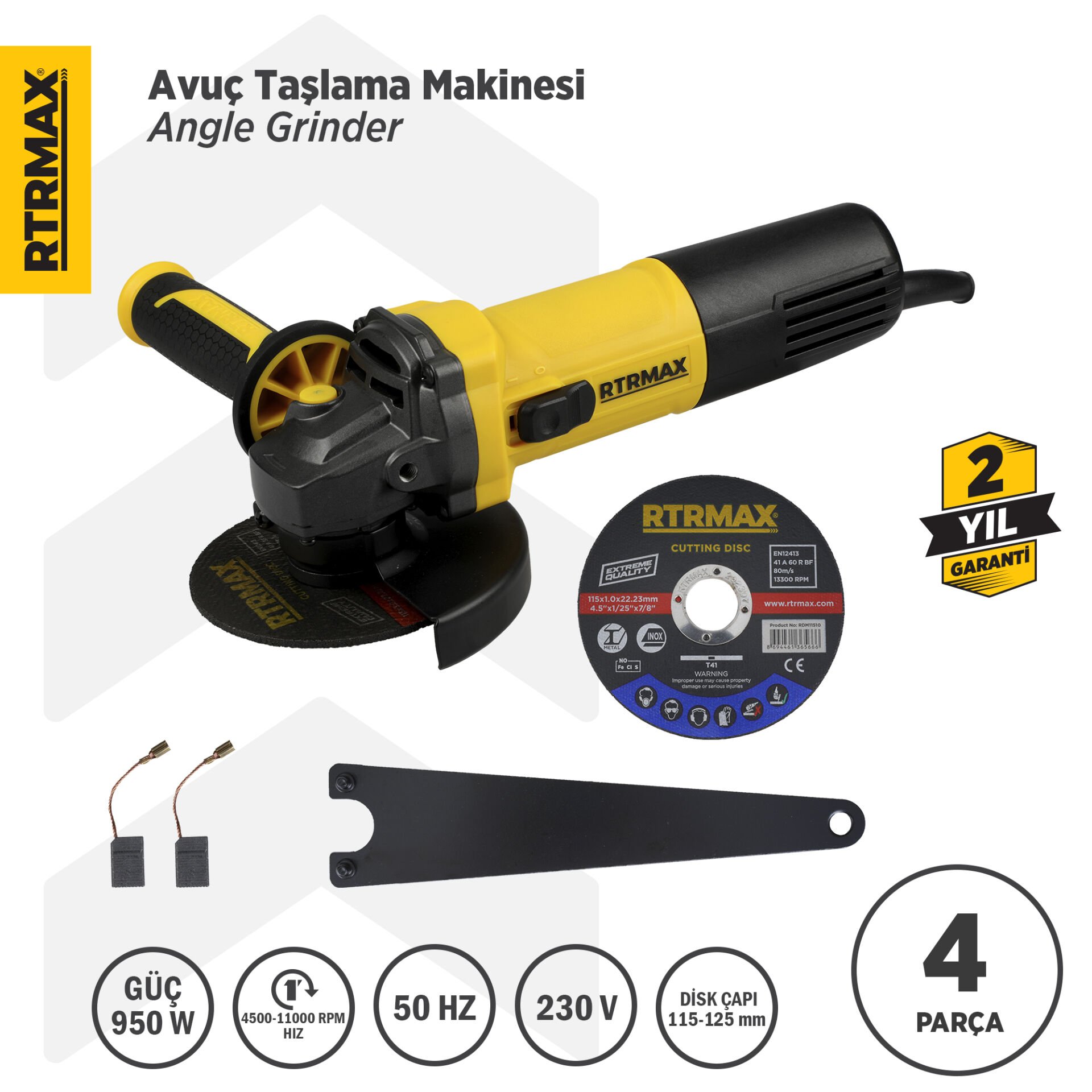RTM1095 Avuç Taşlama Makinası 125 mm 950 W Devir Ayarlı