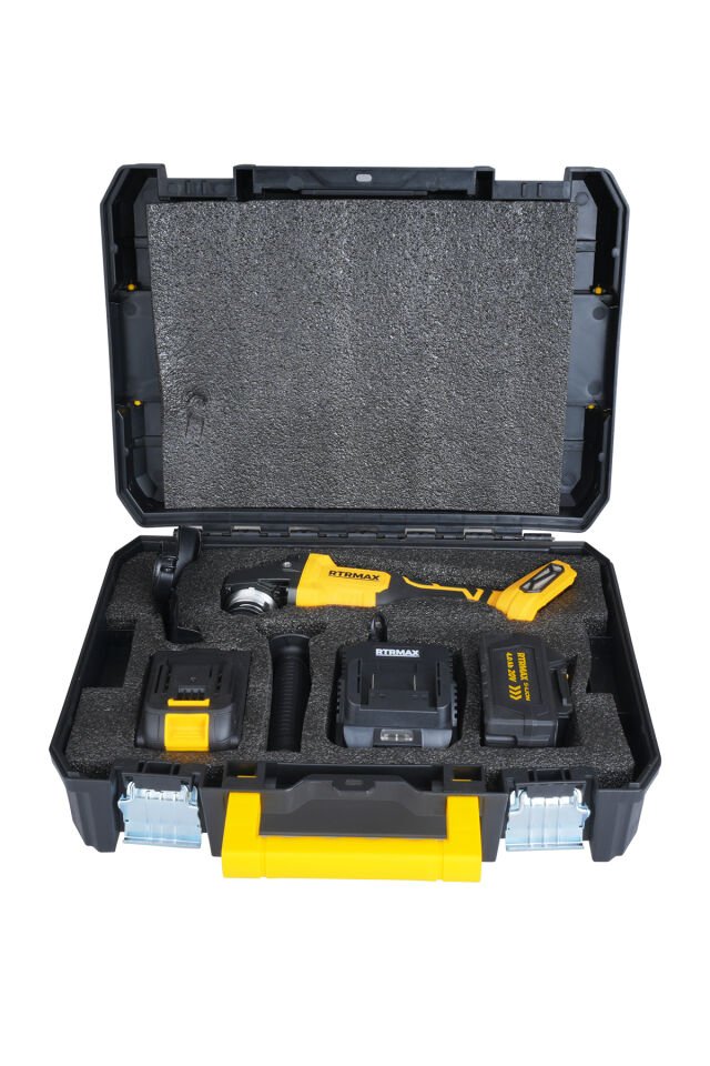 RTRMAX RTS5050 Şarjlı Avuç Taşlama Makinası Kömürsüz 125mm 8.500 Rpm 2x4 Ah 20V Çift Akü S-Lion - Akü Dahil