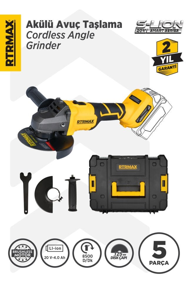 RTRMAX RTS5050B Şarjlı Avuç Taşlama Makinası Kömürsüz 125 mm 8.500 Rpm - Akü Hariç