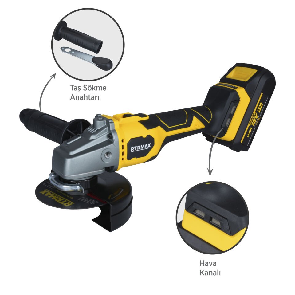 RTX3060 Şarjlı Avuç Taşlama Makinası Kömürsüz 125mm 2x4AhPlus Çift Akü Hızlı Şarj X-Lion - Akü Dahil