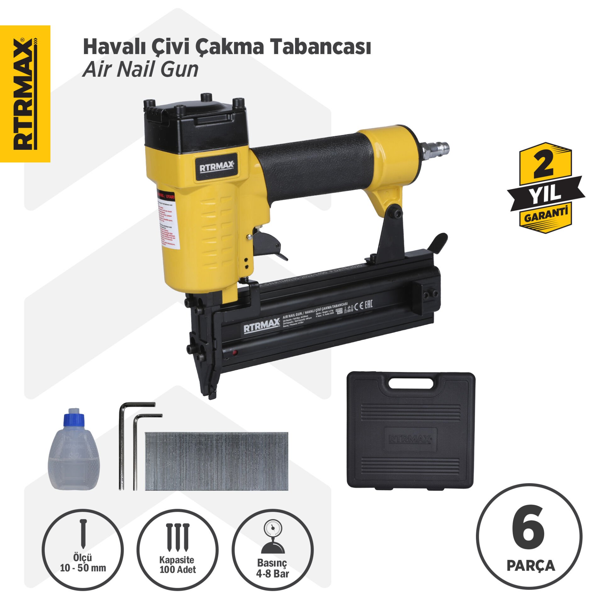 RTM0135 Havalı Çivi Çakma Tabancası 10-50 mm Çantalı