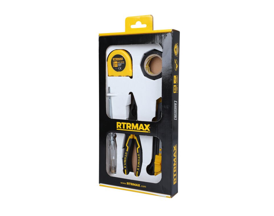 RTRMAX RTK7003 El Aleti Seti 5 Parça (Pense-Kontrol Kalemi-Elektrik Bandı-Metre-Maket Bıçağı)
