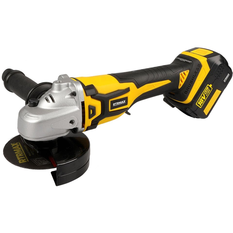 RTRMAX RTX2055 Şarjlı Avuç Taşlama Makinası Kömürsüz 115 mm 2x4 Ah Çift Akü X-Lion - Akü Dahil