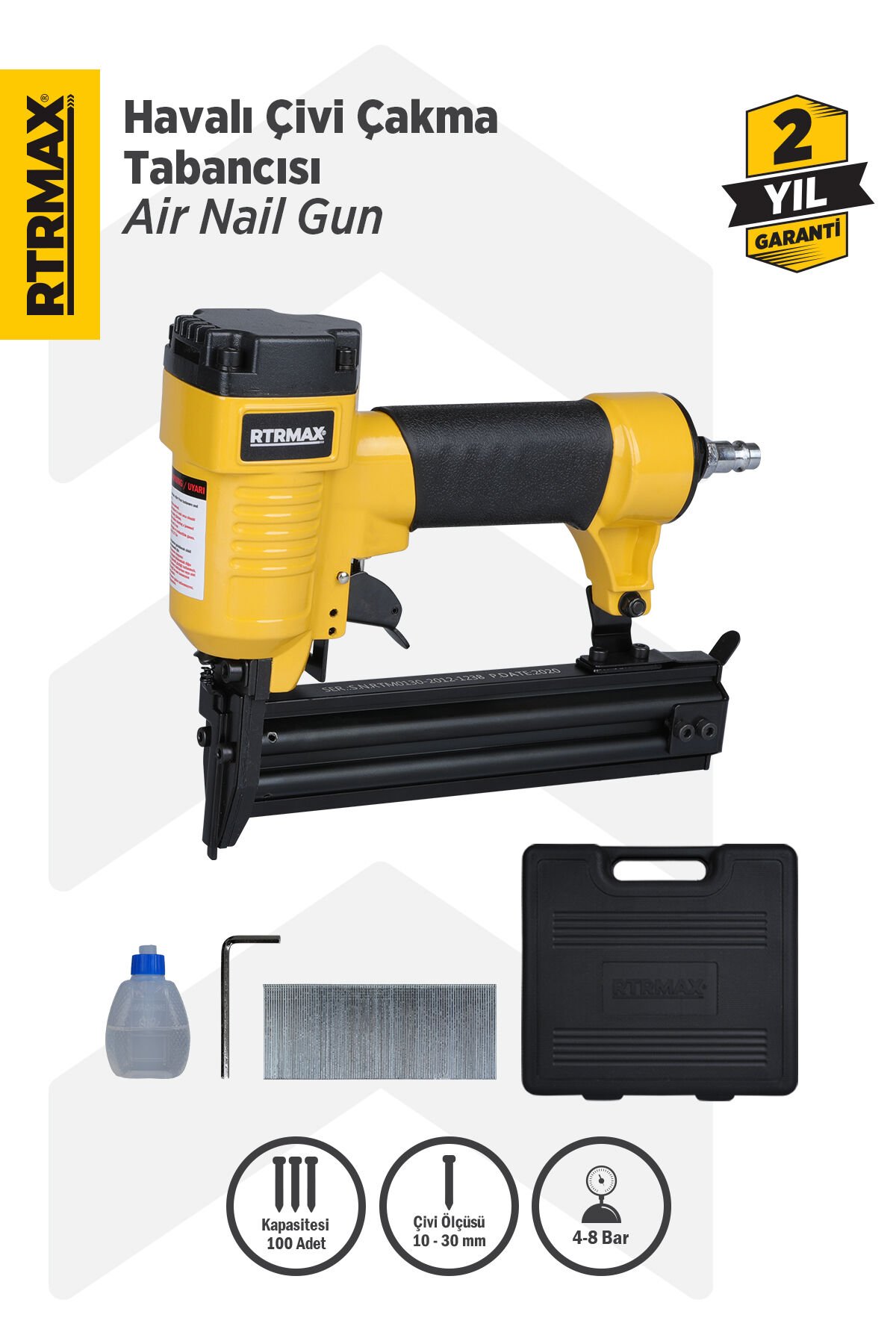 RTRMAX RTM0130 Havalı Çivi Çakma Tabancası 10-30 mm Çantalı