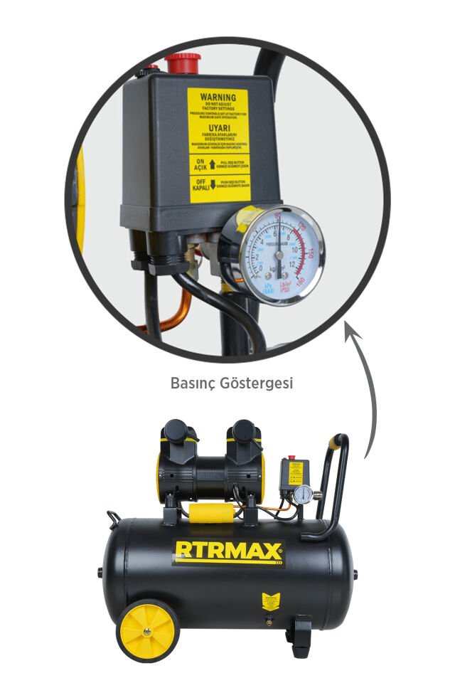 RTRMAX RTM7450 Yüksek Hızlı Yağsız Hava Kompresörü 50 Lt 2.0 Hp 8 Bar