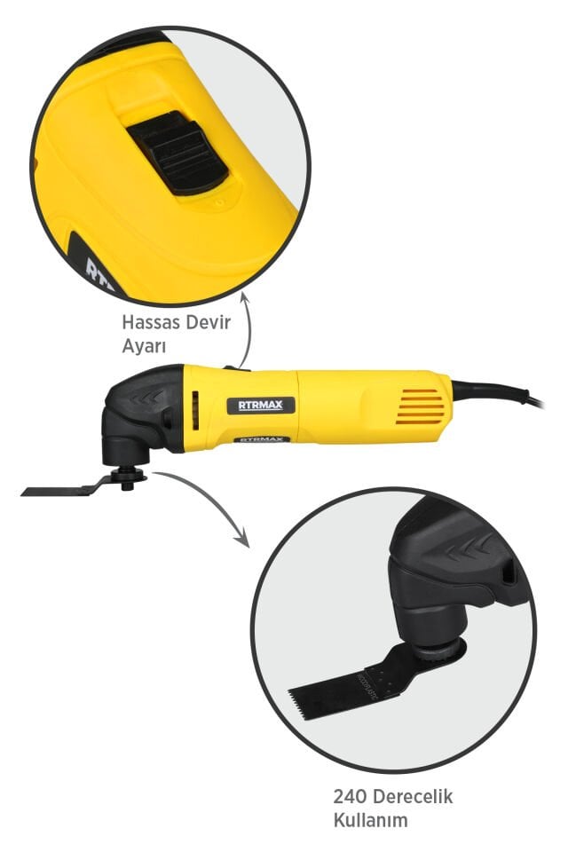 RTRMAX RTM137 Çok Amaçlı Kesici Raspalama 320 W 20.000 Rpm Hız Ayarlamalı (5 Adet Aksesuar Hediyeli)