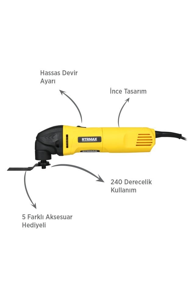 RTRMAX RTM137 Çok Amaçlı Kesici Raspalama 320 W 20.000 Rpm Hız Ayarlamalı (5 Adet Aksesuar Hediyeli)