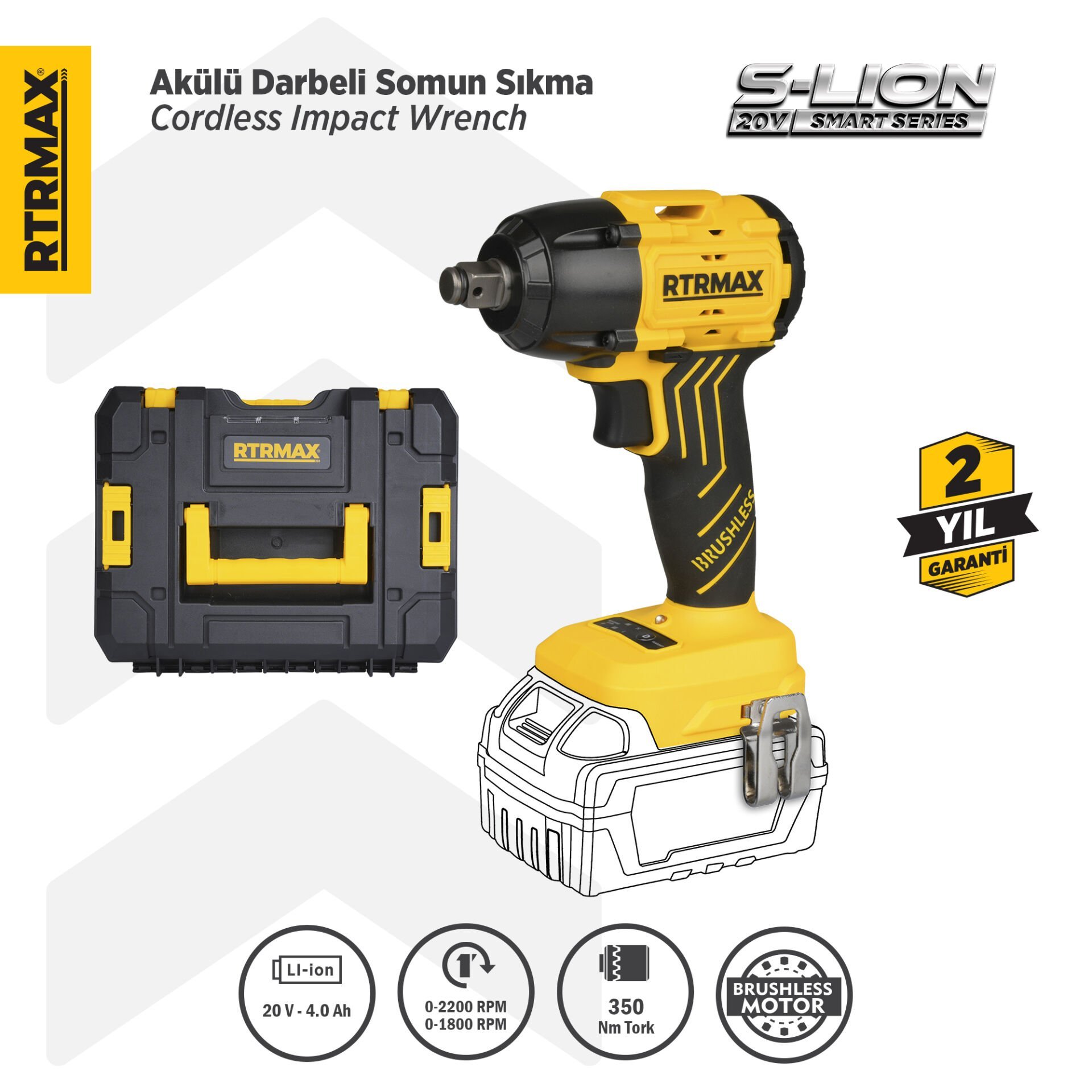RTRMAX RTS5030B Şarjlı Somun Sıkma Makinası Kömürsüz 1/2'' 350 Nm - Akü Hariç