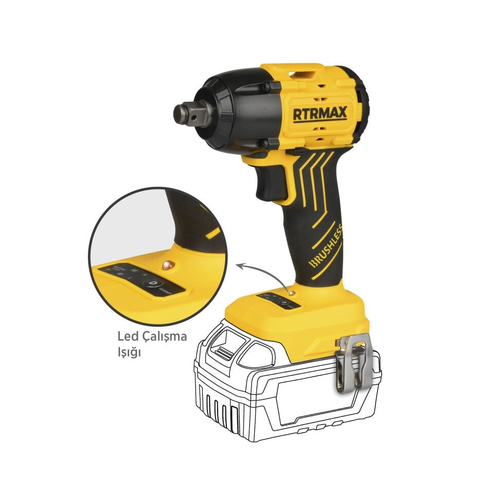 RTRMAX RTS5030B Şarjlı Somun Sıkma Makinası Kömürsüz 1/2'' 350 Nm - Akü Hariç