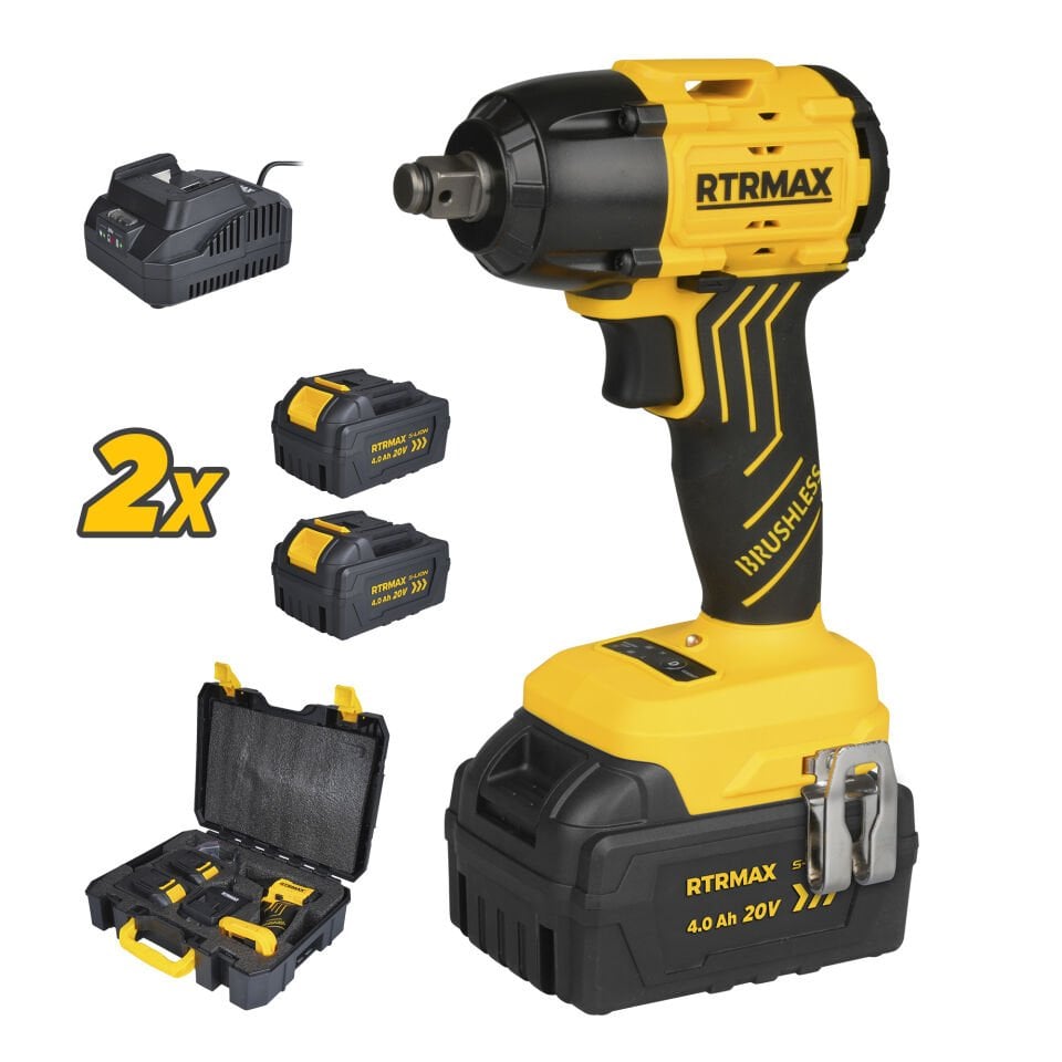 RTRMAX RTS5030 Şarjlı Somun Sıkma Makinası Kömürsüz 1/2'' 350 Nm 2x4 Ah 20V Çift Akü S-Lion - Akü Dahil