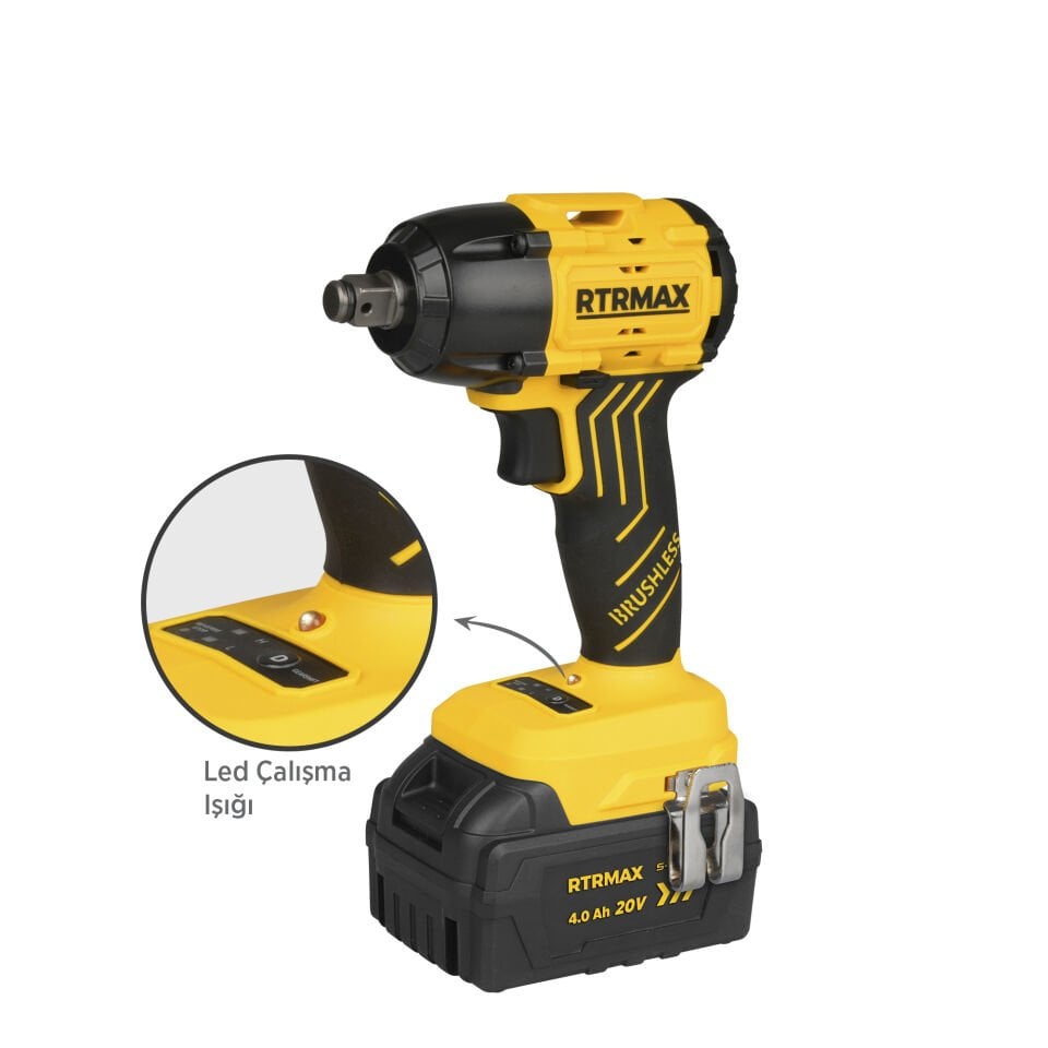 RTRMAX RTS5030 Şarjlı Somun Sıkma Makinası Kömürsüz 1/2'' 350 Nm 2x4 Ah 20V Çift Akü S-Lion - Akü Dahil