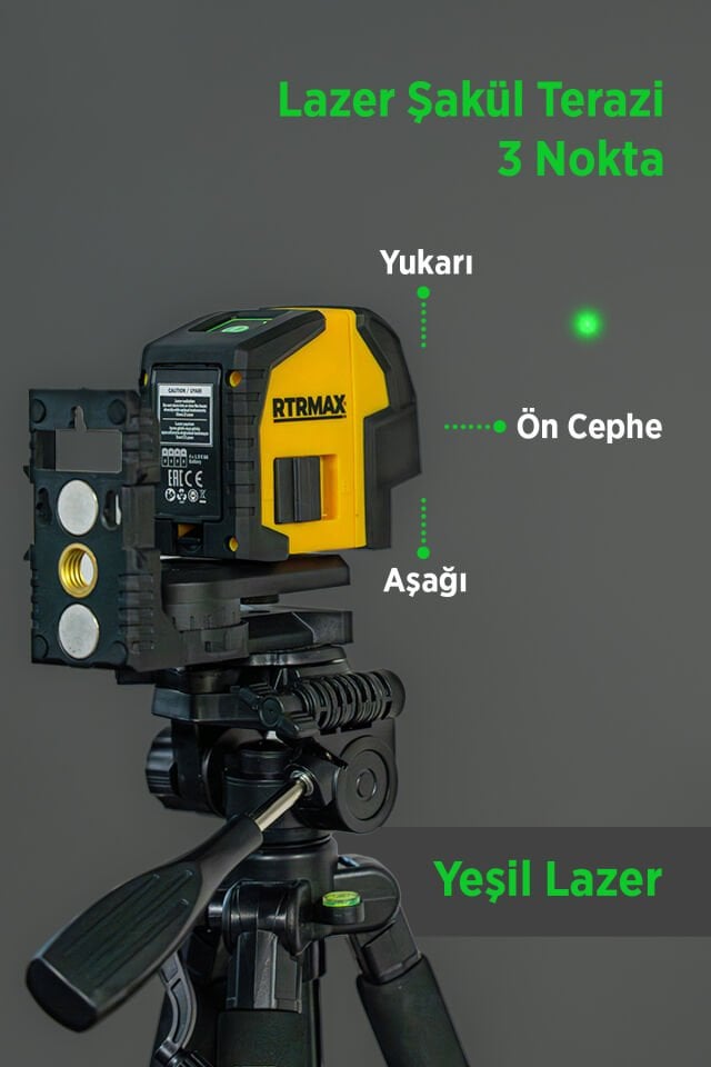 RTRMAX RTM050 Lazer Şakül Terazi 3 Noktalı 30 Mt Dikey/Yatay (Yeşil Renk)