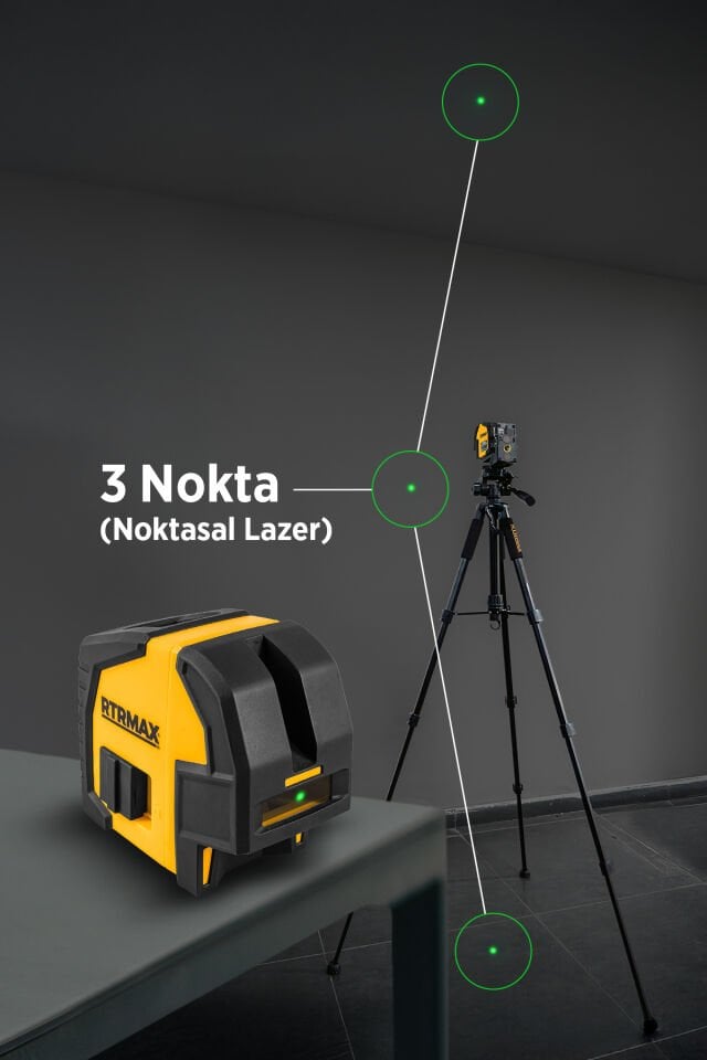 RTRMAX RTM050 Lazer Şakül Terazi 3 Noktalı 30 Mt Dikey/Yatay (Yeşil Renk)