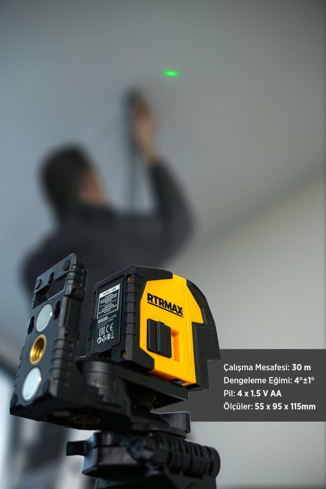 RTRMAX RTM050 Lazer Şakül Terazi 3 Noktalı 30 Mt Dikey/Yatay (Yeşil Renk)