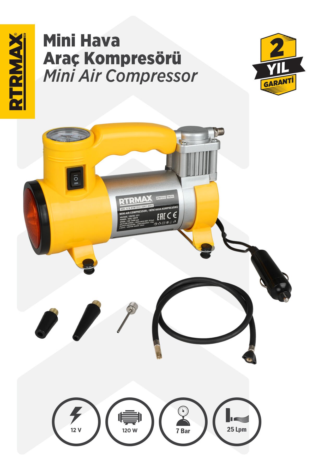 RTRMAX RTM7212 Mini Hava Araç Kompresörü 120 W 7 Bar