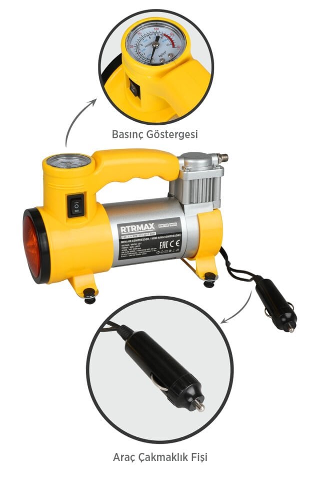 RTRMAX RTM7212 Mini Hava Araç Kompresörü 120 W 7 Bar