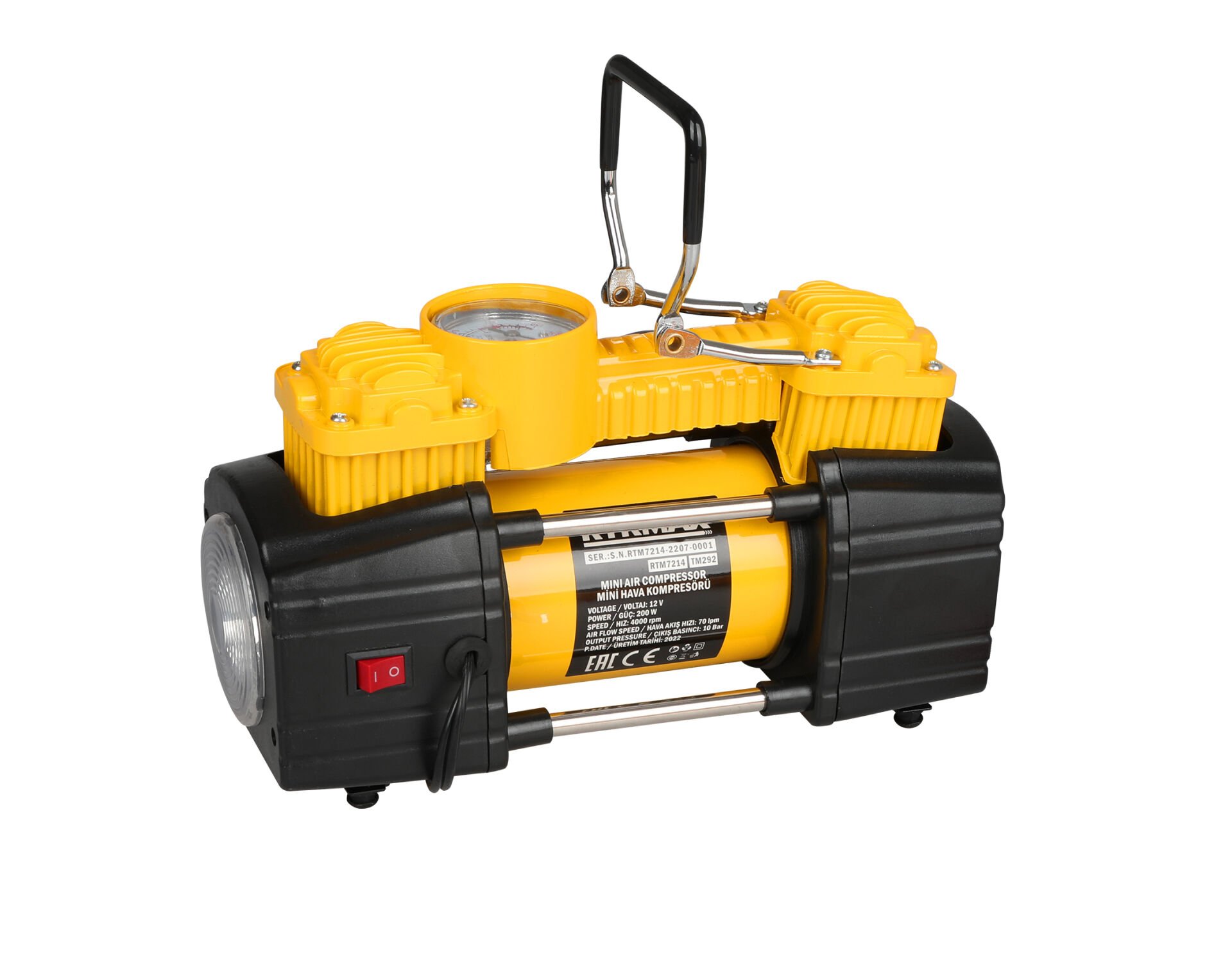RTM7214 Mini Hava Araç Kompresörü Çift Pistonlu 180 W 10 Bar