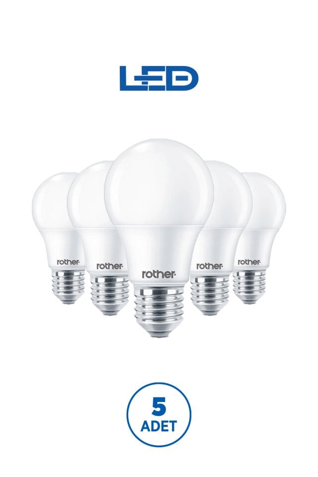 RTL01113-5 Rother A60 LED Ampul 9W E27 810 Lümen 4500K Gün Işığı Enerji Tasarruflu Ampul 5 Adet