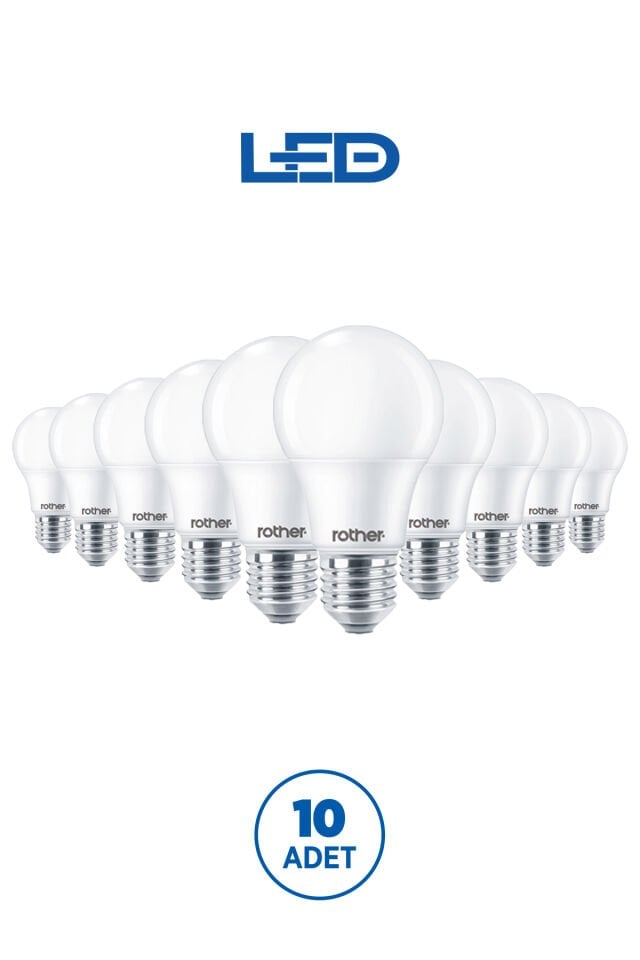 RTL01123-10 Rother A60 LED Ampul 9W E27 810 Lümen 3000K Sarı Işık Enerji Tasarruflu Ampul 10 Adet