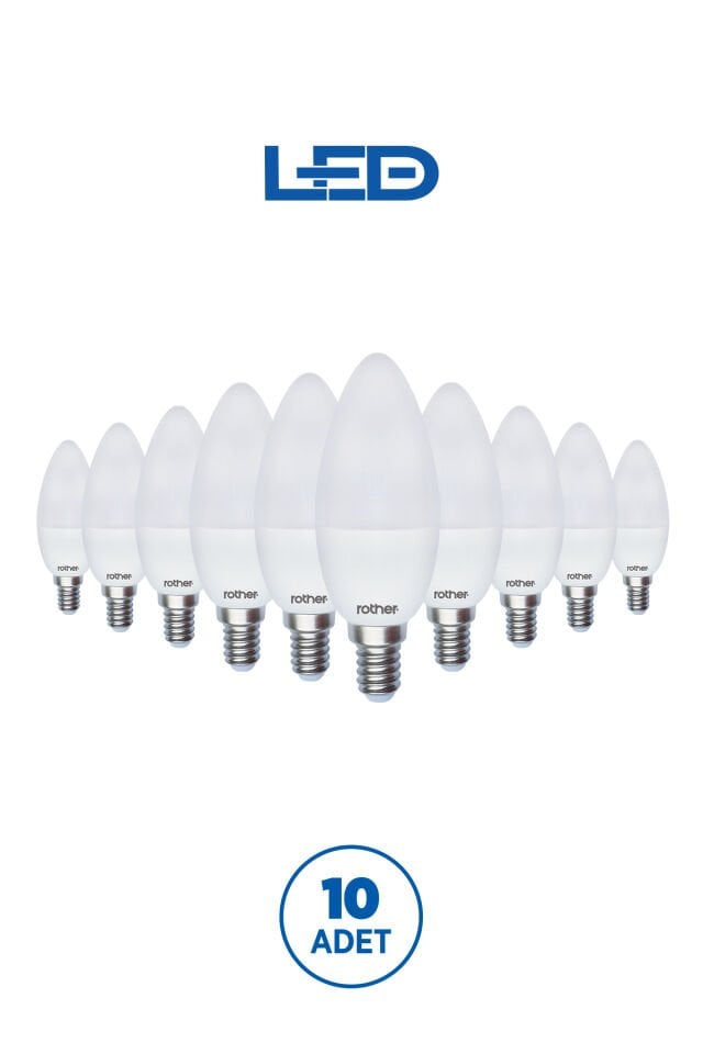 RTL02101-10 Rother LED Mum Avize Ampul 6W E14 470 Lümen 6500K Beyaz Işık Enerji Tasarruflu Ampul 10 Adet