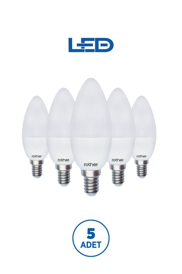 RTL02101-5 Rother LED Mum Avize Ampul 6W E14 470 Lümen 6500K Beyaz Işık Enerji Tasarruflu Ampul 5 Adet