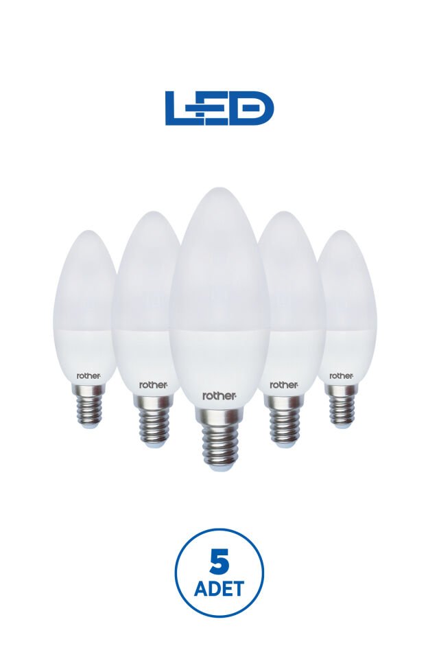 RTL02101-5 Rother LED Mum Avize Ampul 6W E14 470 Lümen 6000K Beyaz Işık Enerji Tasarruflu Ampul 5 Adet