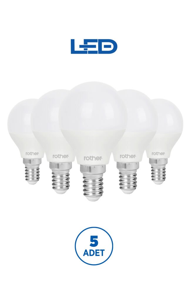 RTL09201 Rother G45 LED Ampul 6W E14 470 Lümen 6000K Beyaz Işık Enerji Tasarruflu Ampul 5 Adet