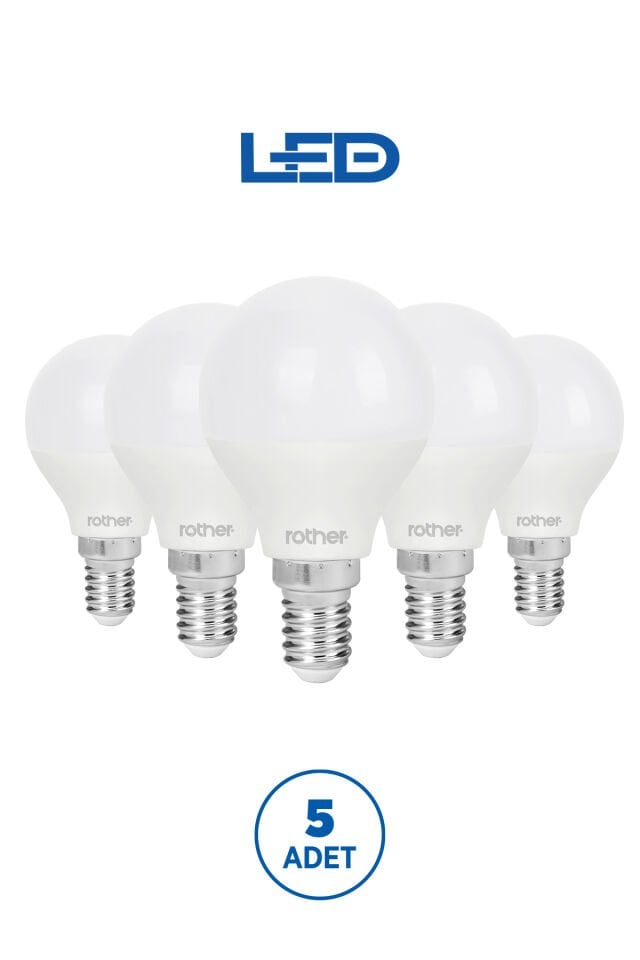 RTL09221-5 Rother G45 LED Ampul 6W E14 470 Lümen 3000K Sarı Işık Enerji Tasarruflu Ampul 5 Adet