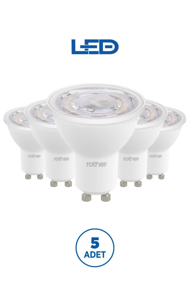 RTL11101-5 Rother GU10 LED Spot Ampul 6W 540 Lümen 6500K Beyaz Işık Enerji Tasarruflu Ampul 5 Adet