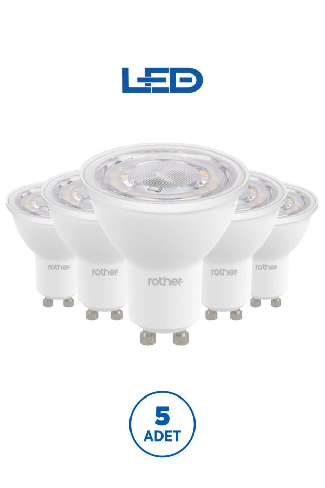 RTL11103-5 Rother GU10 LED Spot Ampul 8W 700 Lümen 6500K Beyaz Işık Enerji Tasarruflu Ampul 5 Adet