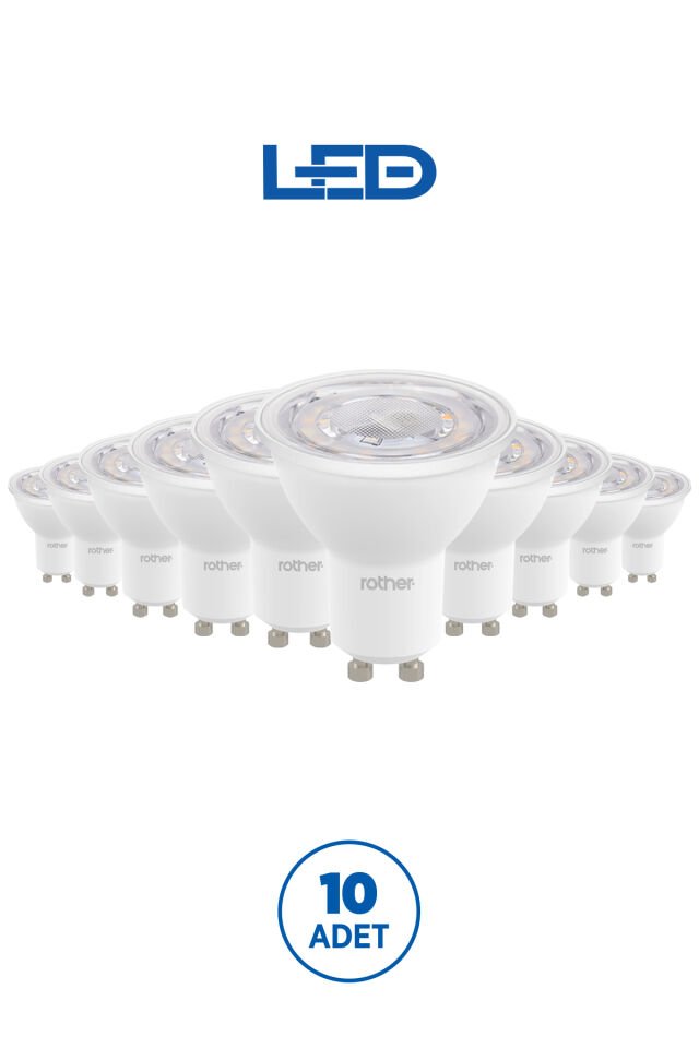 RTL11121-10 Rother GU10 LED Spot Ampul 6W 540 Lümen 3000K Sarı Işık Enerji Tasarruflu Ampul 10 Adet