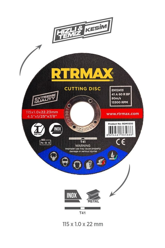 RTM102SET Avuç Taşlama Makinası 4'lü Set - Eldiven-Kesici Disk-Flap Disk