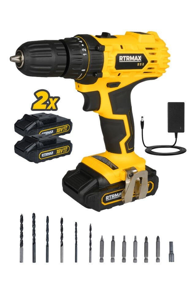 RTM350SET Şarjlı Matkap Çift Akülü 4'lü Set - Uç Tutucu-Mini Su Terazisi-Maket Bıçağı